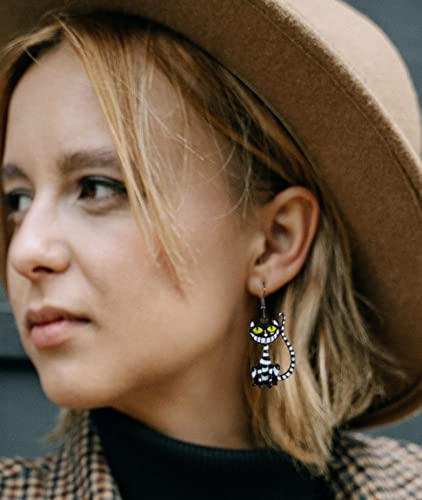 Halloween Decor Cat Earrings, Womens Vintage Gothic Fashion Cat Earrings Hook, Black and White Hip Hop Cat Decorative Earrings for Halloween, Parties2