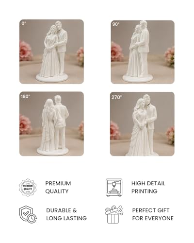 Image of Customized 3D Couple Statue from Photo | Wedding Personalized Miniature Figurine + Free Name Keychain (White, 20 CM)