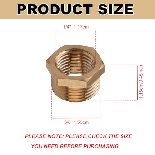 Image of 2pcs 3 /8 Inch Male to 1 /4 Inch NPT Female Reducer Hex Bushing, Brass Reducing Hex Bushing Heavy Duty Threaded Pipe Fitting Coupler Adapter for Plumbing Water Line Gas Hydraulic Systems