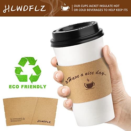 HLWDFLZ Kraft Paper Coffee Cup Sleeves 50 Packs - Coffee Sleeves, Disposable Corrugated Cup Sleeves Holder for Protective Hot and Cold Insulation, Fits 10, 12, 16, 20 oz Paper Cups (Cup Not Included)