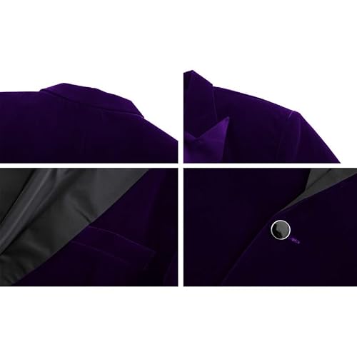 Men's Velvet Suit Jacket Solid Slim Fit Blazer 1 Long Button Velour Sport Coat Tuxedo For Wedding Prom Dinner Party Purple #TOP3