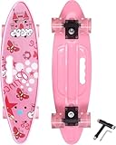 Nattork Mini Cruiser - Monopatín para niñas de 23.5 pulgadas con mango portátil, jóvenes principiantes (castillo rosa)
