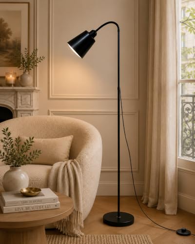 Image of Homesake Contemporary Arc Floor Lamp for Living Room, Adjustable Matte Black Standing Reading Lamp with E27 Holder, Modern Nordic Corner Floor Light for Bedroom, Sofa Side, Home Office & Study