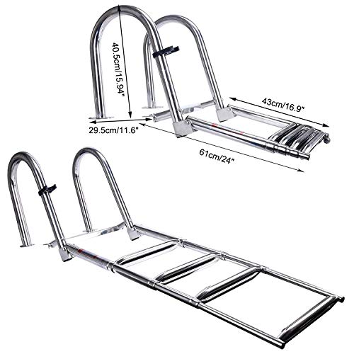 HYDDNice 4 Step Stainless Steel Pontoon Boat Ladder - Foldable Telescoping Rear Entry Inboard Ladder with Pedal Hand Railing