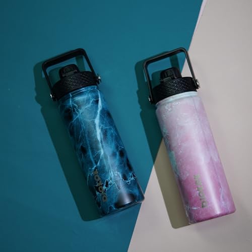 Image of BJPKPK 2 Pack 22oz Insulated Water Bottles with Straw Lids, Stainless Steel