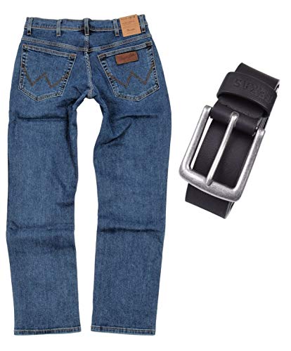 Wrangler Texas Stretch - Pantalones vaqueros para hombre, corte normal, incluye cinturón...