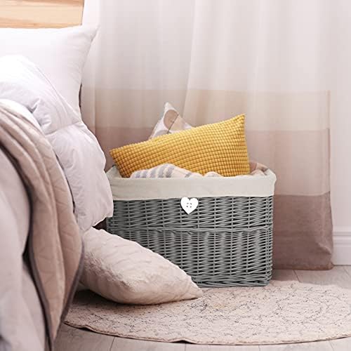 woodluv Large Grey Wicker Storage Basket, Storage Chest Trunk Hamper With Cloth Lining, L59 x