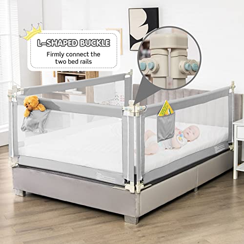 Image of BABY JOY Bed Rail for Toddlers, 69'' Extra Long, Height Adjustable & Foldable Baby Bed Rail Guard w /Storage Pocket & Double Safety Child Lock for Kids Twin Double Full Size Queen King Mattress (Gray)