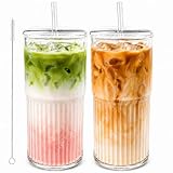 Luiaiog 20 oz Glass Cups with Lids and Straws...