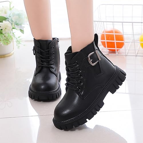 Girls Ankle Boots Kids Toddler Side Zipper Lace Up Boots Fashion Walking Shoes Buckle Decor Combat Short Booties4