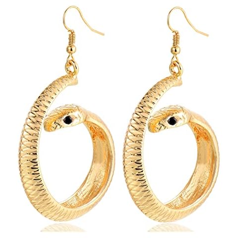Women's Crystal Snake Circle Drop Earrings Hip Hop Alloy Animal Dangle Earrings Costume Party Jewelry (Gold) Cover