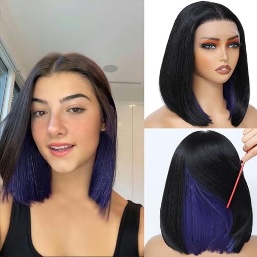 JANATOUCH Short Bob Wig with Highlights for Women, Straight Lace