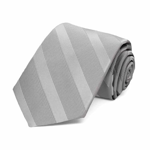 tiemart Boys' Neckties for 8 to13 years old (Silver Elite Striped)