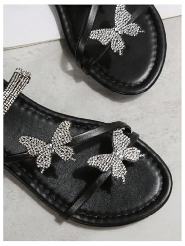 Image of OYOANGLE Women's Silver Rhinestone Sandals Sparkly Dressy Flat Sandals