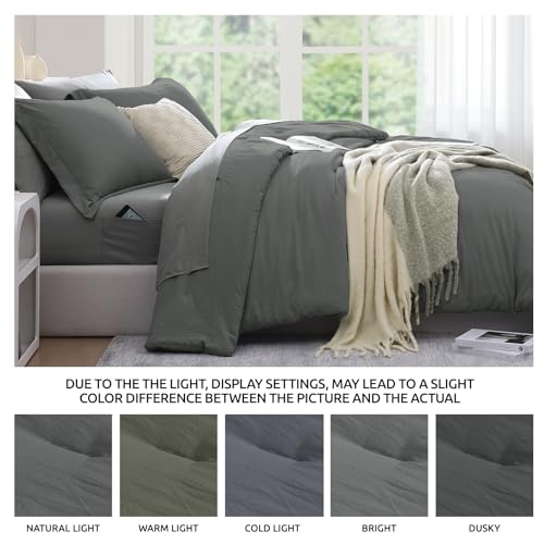Image of Queen Comforter Set-7 Pieces Soft Prewashed Bed in a Bag Queen Bedding Sets | All Season Comforter with Sheets, Pillow Shams & Pillowcases, Grey
