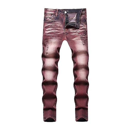 Men's Vintage Biker Jeans Fashion Slim Fit Cargo Denim Pants Comfy Stretch Ripped Distressed Biker Jeans Pants