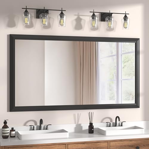 Image of 30x55 Inch Black Framed Bathroom Mirrors for Over Sink | Wall Mirrors for Bathroom Sink, Bathroom Vanity Mirror, Rectangle Farmhouse Mirror, Bedroom, Living Room, Entryway