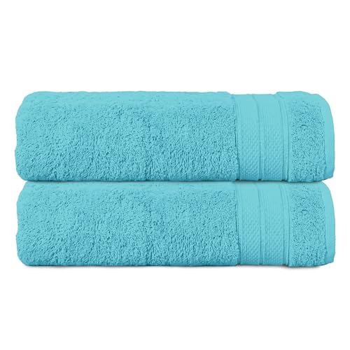 Image of Elegant Comfort Three Line Popcorn Towel Set for Bathroom 27 x 54 inches, Premium Hotel Quality 2-Pack Bath Towels, 100% Turkish Cotton, Soft and Durable, Quick Dry and Highly Absorbent, Aqua