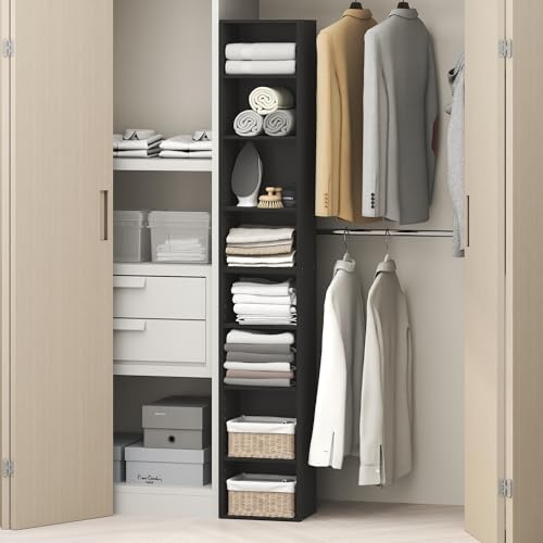 Image of Furinno PASIR 8-Tier Closet Organizers and Storage, Open Shelf, Storage Organizer, 12-Inch Width, for Closet, Bedroom, Blackwood