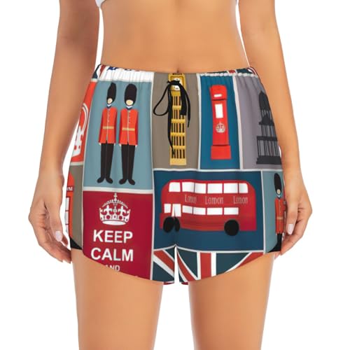 Short de yoga imprimé Angleterre double couche avec cuissard intégré