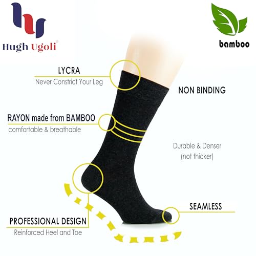 Hugh Ugoli Women's Thin Soft Rayon Derived from Bamboo Crew Socks for Dress, Trouser, Seamless Toe & Non-Binding, 5-8/9-112