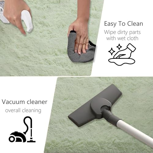 Tapis de chambre grande taille 195x380 vert clair antidérapant et lavable - 5