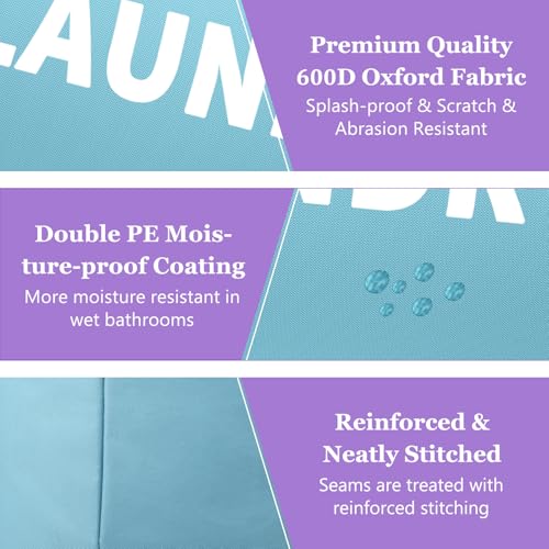 Image of Set of 2 Collapsible Laundry Baskets with Handles, 95L Big Laundry Hampers for Bedroom, Waterproof Clothes Baskets, Independent Dirty Clothes Hamper for Travel, Nursery, Purple /Blue