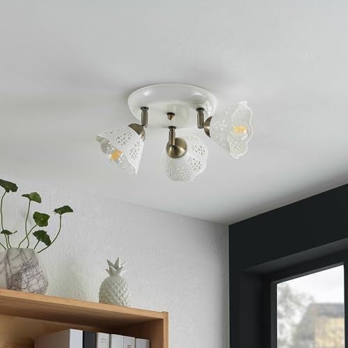 Lindby Strahler Efgenia (Landhaus, Vintage Rustikal) in Weiß aus Keramik (3 flammig E14) - Deckenlampe Deckenleuchte Lampe Spot Wohnzimmerleuchte