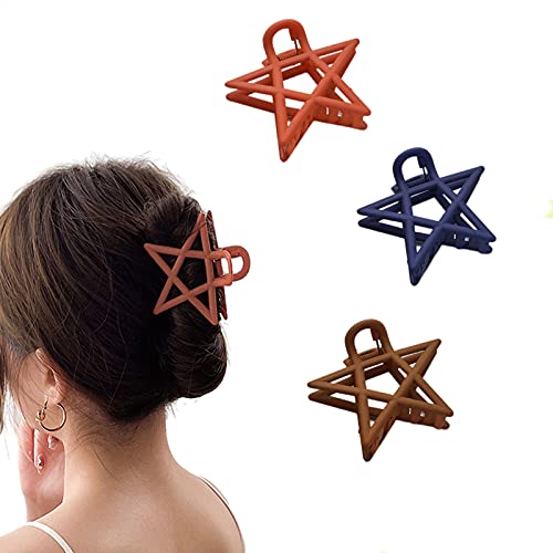 Aldqtz 3PCS Large Star Matte Hair Claw Clips ,Big Nonslip Cute Strong Hold Jaw Clip for Thin Hair Long Hair Thick Hair ,Perfect Star Hair Claw Clips for Women Girls