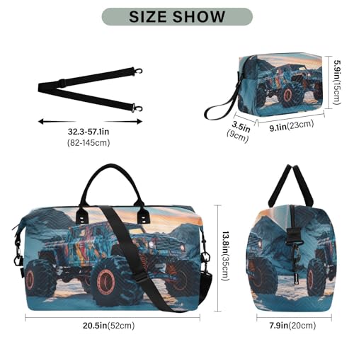 Large Travel Duffel Bag, Colorful Truck Ice Sports Tote Gym Bag, Shoulder Weekender Overnight Bag for Women Men, Carry On Luggage with Toiletry Bags3