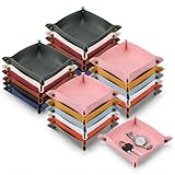 JIEYAO 24 Pcs PU Leather Valet Trays, Foldable Key Jewelry Catchall Tray Portable Travel Dish Plate for Entryway Desk Bedside Wallet Watch Coin Multicolor