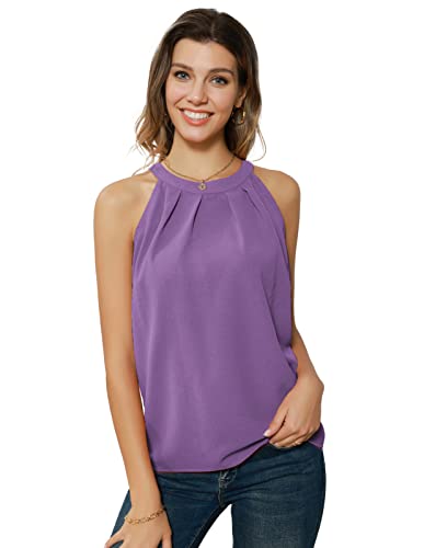 Damen Neckholder Top Chiffon Bluse T-Shirt Rundhals Ärmellose Oberteile...