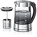 Produktbild Arendo - Glas Wasserkocher mit Temperatureinstellung und Teesieb - Edelstahl Teekocher  Rauchglas mit Verlauf - Einstellbare Temperaturauswahl 40°C, 70°C, 80°C, 100°C - 1,7 Liter - GS - BPA-frei