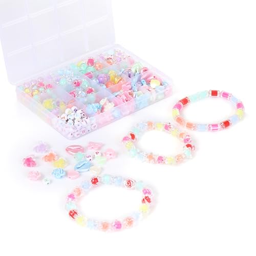 Image of Ambitieux DIY Bracelet Making Kit for Girls - 12 Types Colorful Beads with Charms, Elastic Thread, Earrings, Clasps & Rings - Jewellery Craft Kit for Kids, Birthday Return Gift, Rakhi Special Set for 2 3 4 5 6 7 8 9 10 years (Double beads)