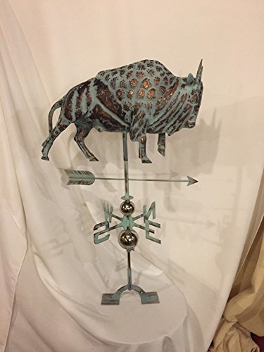 Furniture Barn USA Large Handcrafted 3D 3- Dimensional Buffalo Bison Weathervane Copper Patina Finish