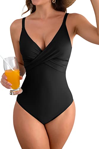 Image of B2prity Women's One Piece Swimsuit Tummy Control Front Cross Bathing Suit