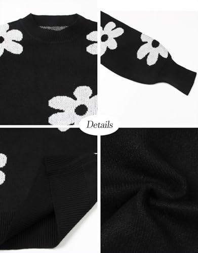 Alsol Lamesa Women's Floral Sweaters Mock Neck Long Sleeve Loose Knit Pullover Sweater Tops2