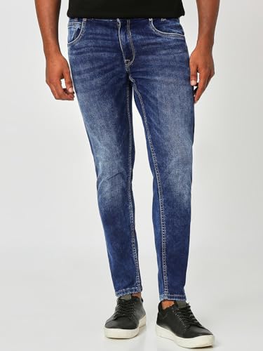 Image of MUFTI Men's Mid Blue Ankle Length Stretch Jeans