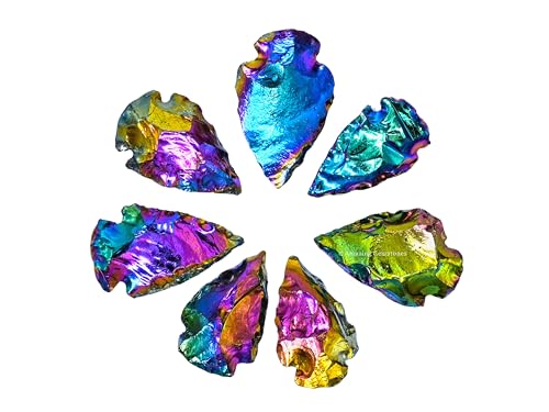 Amazing Gemstone 3 Pieces Titanium Aura Quartz Arrowhead, Crystal and Healing Stone Flint Rock Arrow