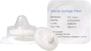 Syringe Filter Sterile PES Hydrophilic Filtration 0.45um Pore Size, 25mm Membrane Diameter Sterile PES Membrane Individually Packed by Membrane Solutions (Pack of 10)
