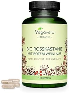Horse Chestnut Extract Vegavero® | 100% Organic | with Red Vines & Acerola Cherry | 120 Vegan Capsules | NO Additives | Circulation & Varicose Veins Support | Aesculus hippocastanum