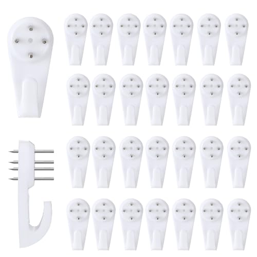 30Pcs Concrete Wall Hooks, Non-Trace Picture Hanger Stucco Hooks Hang on Stucco Without Drilling No Damage for Picture Frame Clock Hangers Wooden Plaster Bathroom Cement Hard Wall