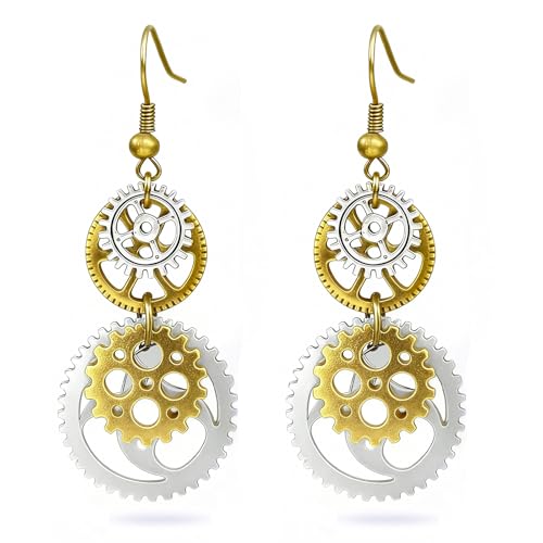 Engrenage Boucles d'Oreilles, Boucles d'Oreilles Femme Vintage, Earrings Femme, Engrenage Earrings, Steampunk Engrenage Bijoux, pour Femmes Filles, pour...