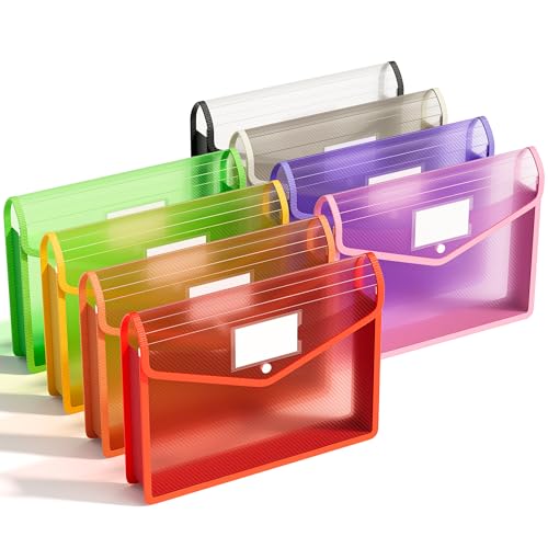 ABC life Carpeta de Plástico A4, 8Pcs Gran Capacidad Transparente Bolsas de Documentos con Etiqueta y Botón de Presión para Oficina, La Escuela, Inicio, 8 Colores