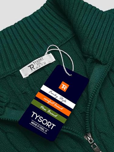 Image of TYSORT Men High Neck Zipper Full Sleeve Cable Knitted Winter Sweater,Cable Knit Sweater for Men