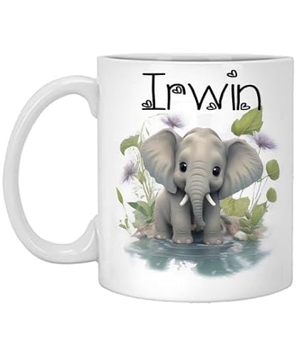 Baby Elephant Personalized Coffee Mug, Custom Watercolor Mug with Name,