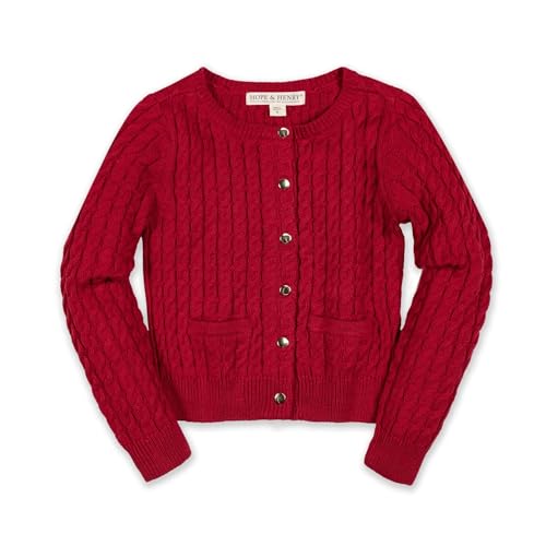 Image of Hope & Henry Girls' Long Sleeve Fancy Cardigan Sweater with Stripe Trim