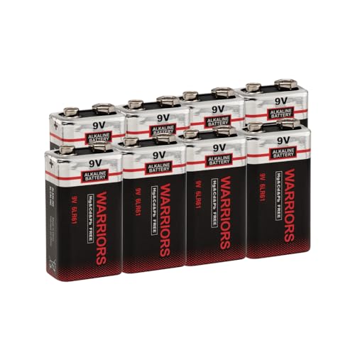 Warriors 8X 9V blockbatterie Batterie 9 Volt blockbatterie blockbatterien 9v alkalisch, Starke Leistung, Lange Lebensdauer, für Rauchmelder, Brandmelder, Alarmsensoren 6lr61 6F22 PP3 MN1604 (8) 2
