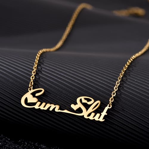 Cum Slut Necklace, Gold Plated or Silver Colored Stainless Steel CumSlut Necklace2