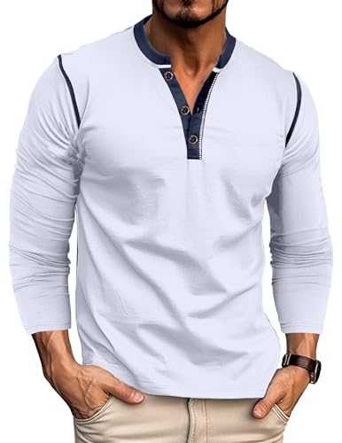 T-shirt de golf Henley manches longues homme sans col en V protection confort